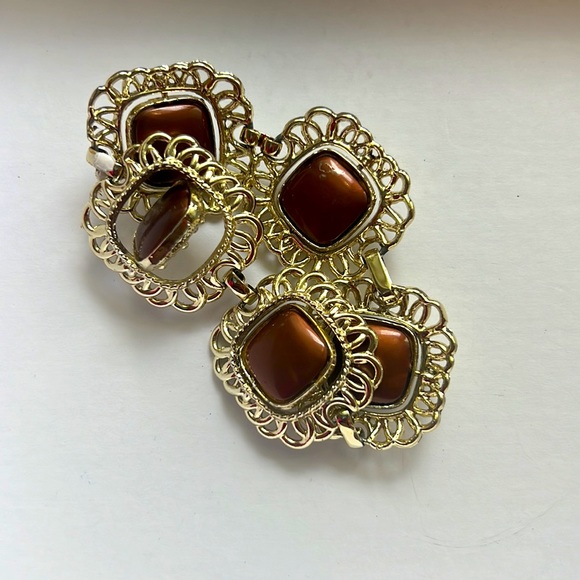 Vintage Brown Moonglow Lucite Bracelet Reversible Swivel Links Gold Tone Panel - Picture 9 of 9